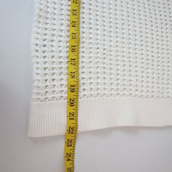 LOFT Cotton Open Knit Sweater Size Medium in White with Scalloped Neck - Picture 9 of 9